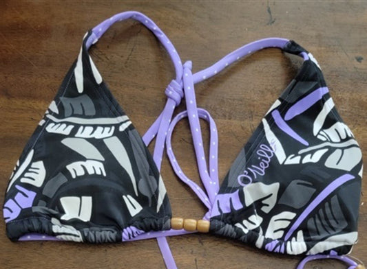 NWOT O'Neill Large Black Purple Tropical Belted Bikini Swim Top 126753