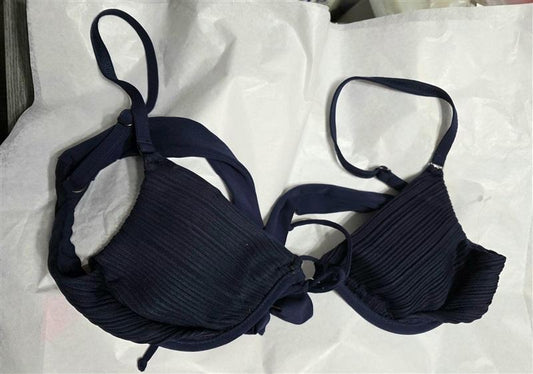 NWT Robin Piccone M Solid Pleated Underwired Bikini Swim Top Blue #126755
