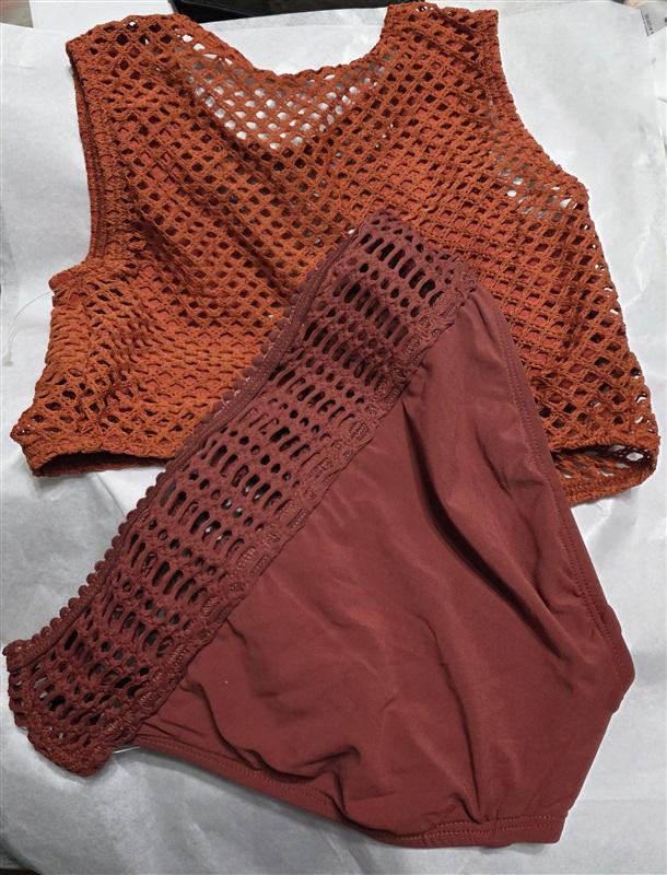 NWT Robin Piccone M Bo Mesh Tie Front Bikini Top Perla Bottom Rust 126757