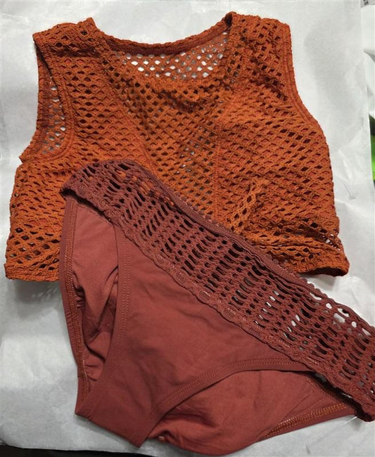 NWT Robin Piccone M Bo Mesh Tie Front Bikini Top Perla Bottom Rust 126757
