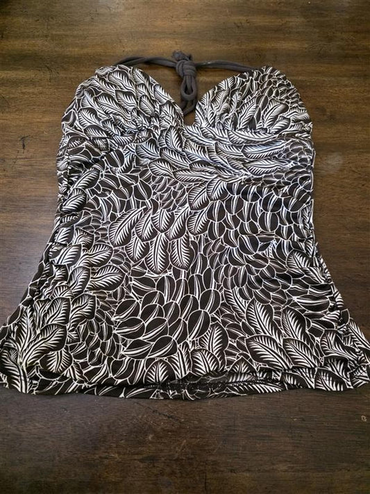 NWOT Robin Piccone S Brown White Feather Halter Bandeau Tankini Swim Top 126761