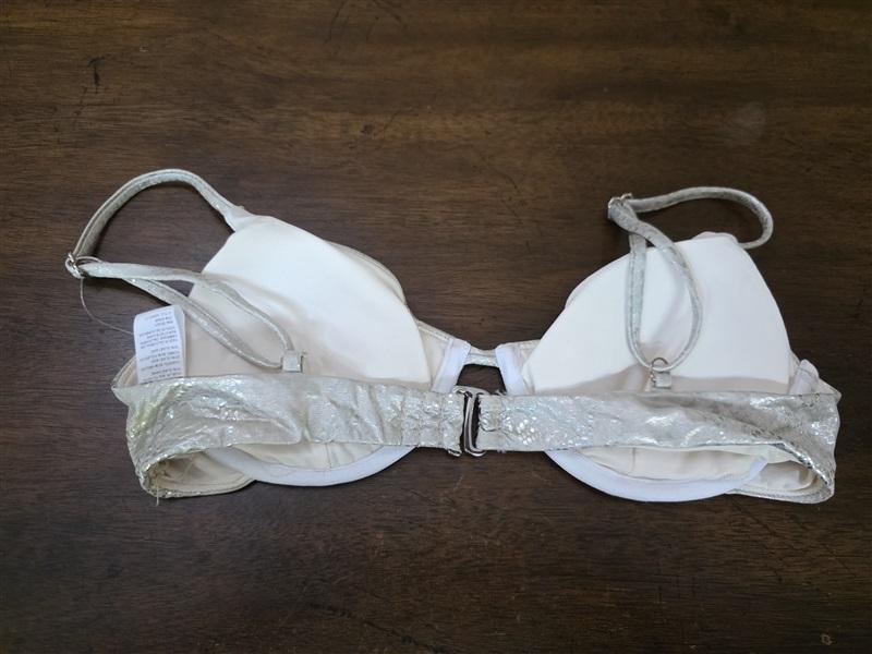 NWT Good American M Shiny Snake Print Underwire Bikini TOP Silver 126777