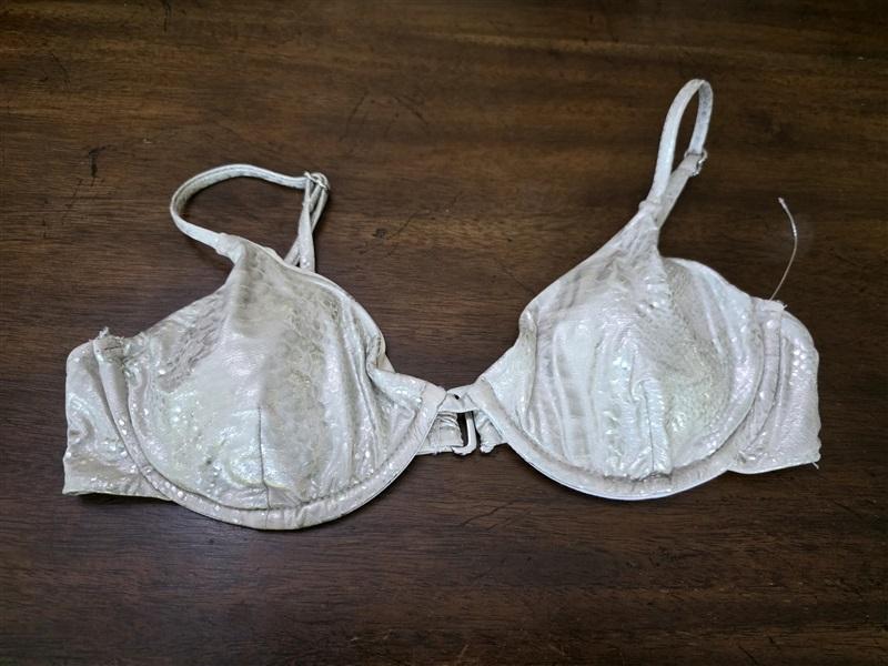 NWT Good American M Shiny Snake Print Underwire Bikini TOP Silver 126777
