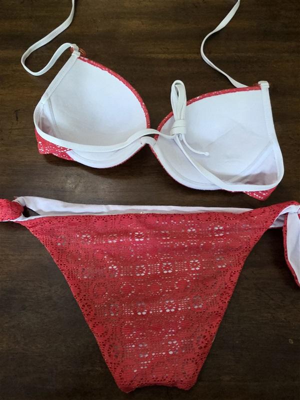 NWOT Tezenis M Red White LaceTie Side Push Up Bikini Swim Set 126781