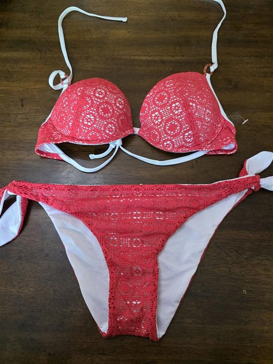 NWOT Tezenis M Red White LaceTie Side Push Up Bikini Swim Set 126781