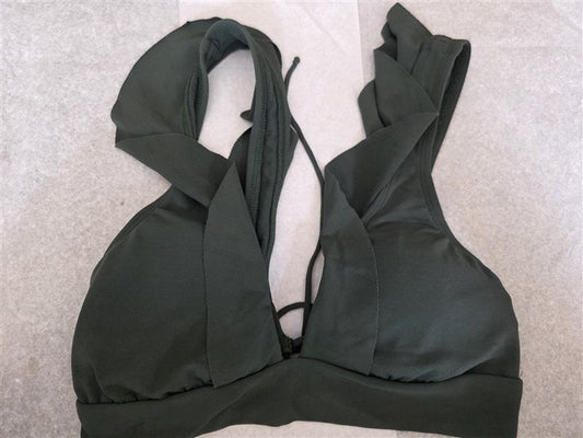 NWOT Robin Piccone Malia XS Olive GreenSolid Bikini Top Tie Back 123397
