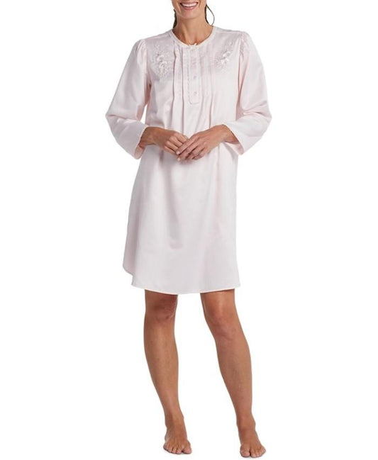 NWT Miss Elaine M Brushed Back Satin Embroidered Long Nightgown Peach 126787