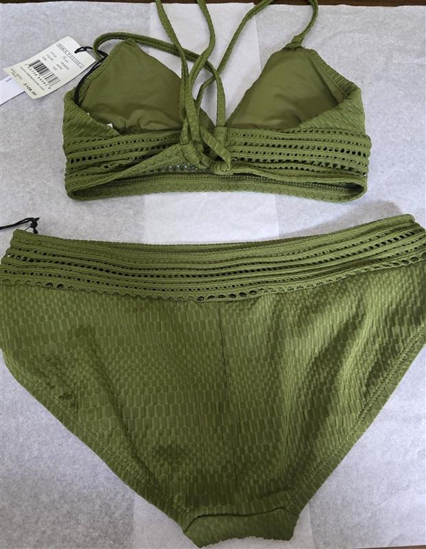 NWT Robin Piccone Perla Moss Green Crochet Bikini Swim Top XXS Bottom XS 126789