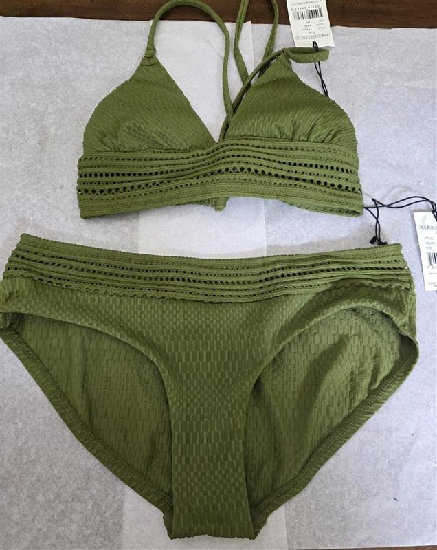 NWT Robin Piccone Perla Moss Green Crochet Bikini Swim Top XXS Bottom XS 126789