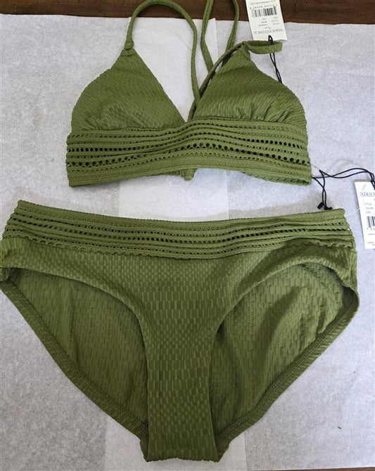 NWT Robin Piccone Perla Moss Green Crochet Bikini Swim Top XXS Bottom XS 126789