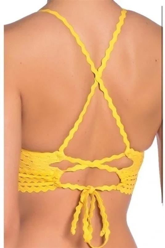 NWOT Robin Piccone Chira Halter XS Yellow Triangle Bikini Swim Top 126790