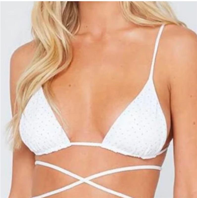 NWT L*Space M Kara Wrap Tie Bikini Swim Top White Gold 126795