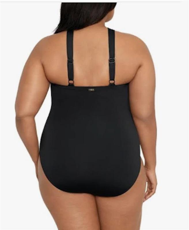 NWT Ralph Lauren 22W High Neck Tummy Control 1PC Swimsuit Black 126804