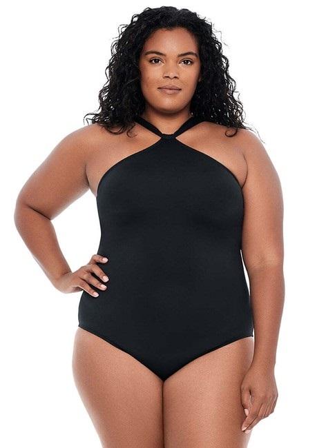 NWT Ralph Lauren 22W High Neck Tummy Control 1PC Swimsuit Black 126804