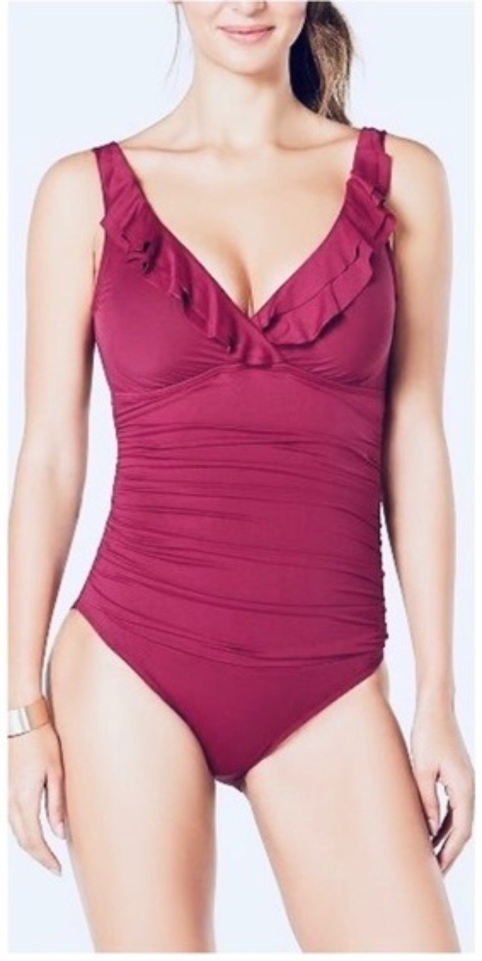 NWOT Ralph Lauren 10 Beach Club Ruffle Paisley 1pc Swimsuit Pink 126805