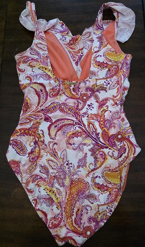 NWOT Ralph Lauren 10 Beach Club Ruffle Paisley 1pc Swimsuit Pink 126805