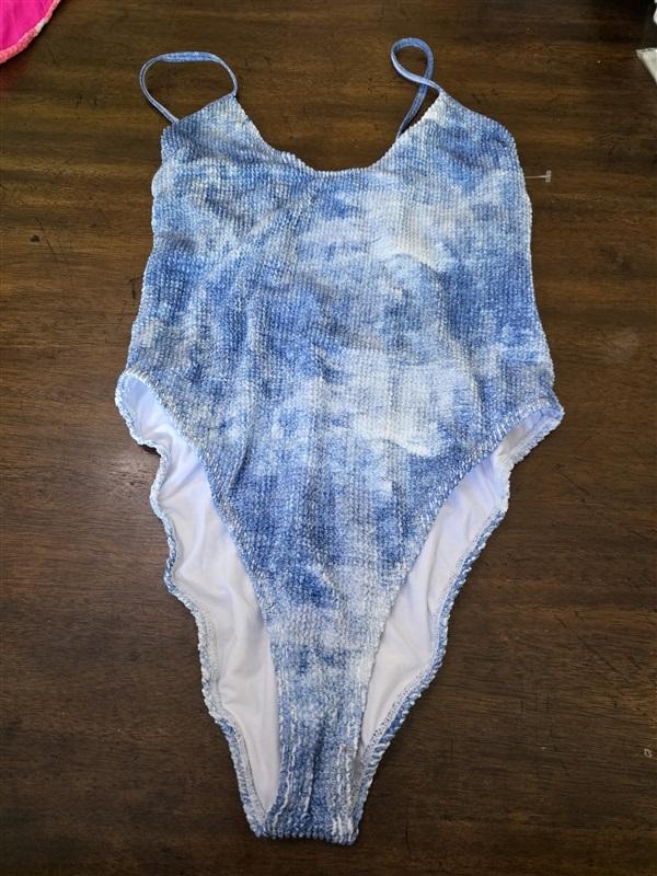 NWOT Good American L/XL Always Fits Sculpt 1PC Blue White Swimsuit 126820