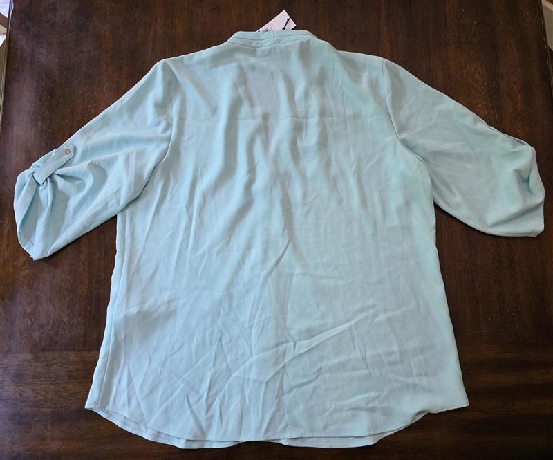 NWT Calvin Klein XL Roll Sleeve Blouse Inverted Pleating Mint Green 126828