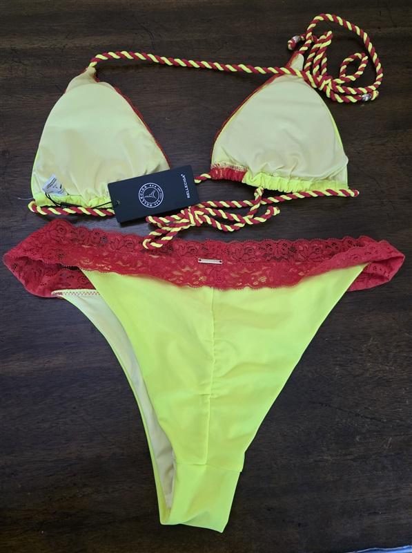 NWT Relleciga L Yellow & Red Lace Rope Top & Bikini Swim Bottom 126829