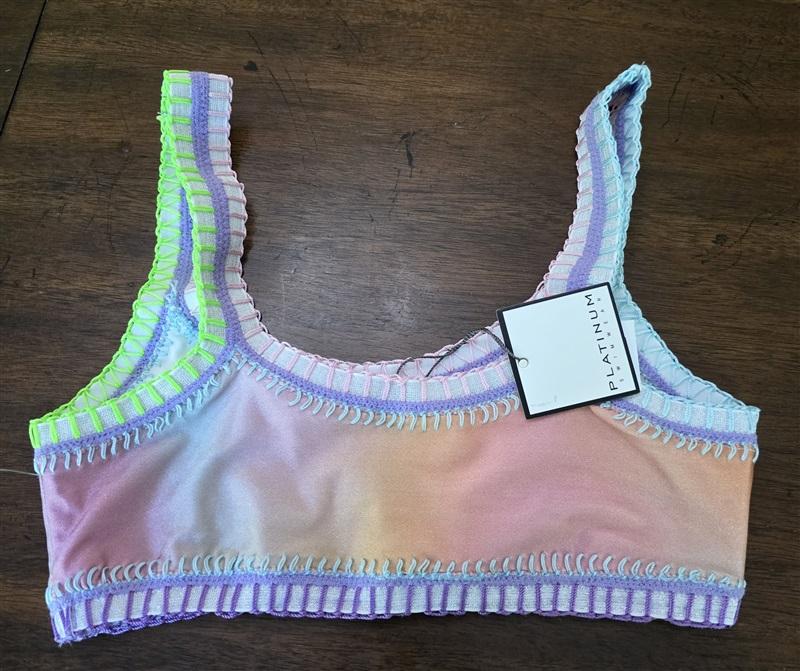 NWT Pilyq Platinum Girls 14 Crochet Trim Sporty Bikini Swim Top 126836