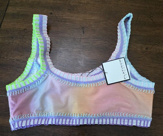 NWT Pilyq Platinum Girls 14 Crochet Trim Sporty Bikini Swim Top 126836
