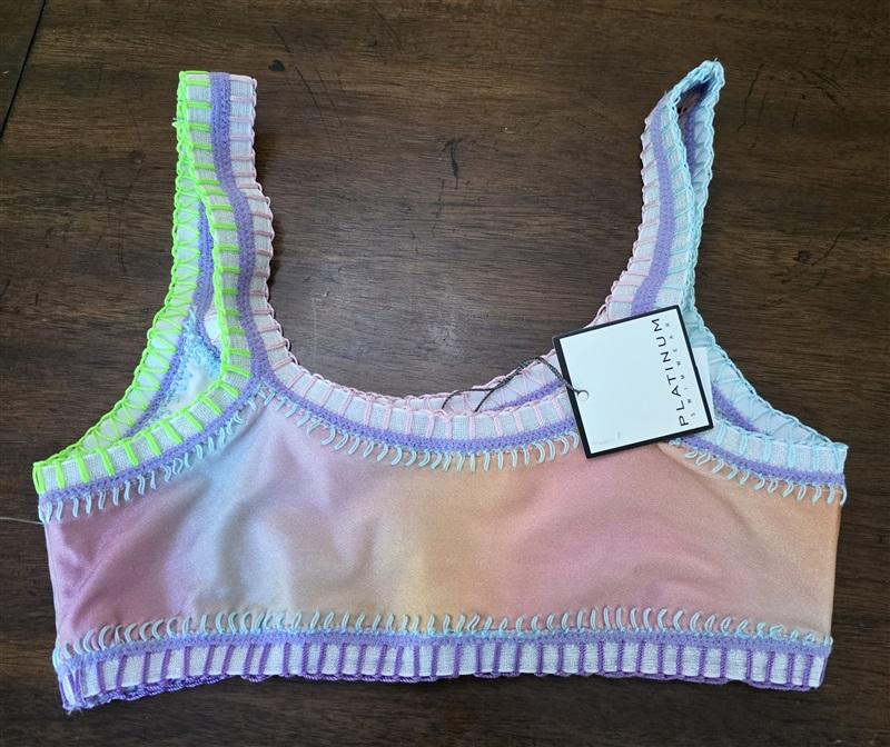 NWT Pilyq Platinum Girls 14 Crochet Trim Sporty Bikini Swim Top 126836