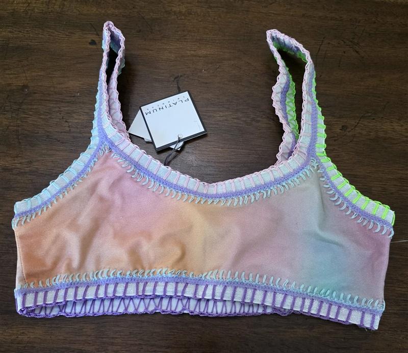 NWT Pilyq Platinum Girls 14 Crochet Trim Sporty Bikini Swim Top 126836