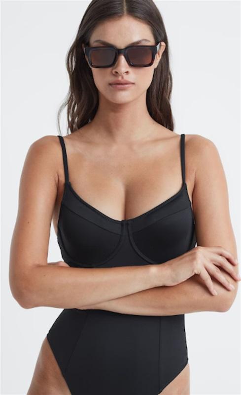 NWOT Good American M SHOW OFF Black Underwire 1PC Swimsuit 126841