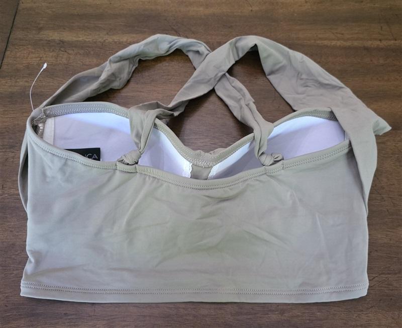 NWT La Blanca 8 Gathered Wide Strap Bandeau Bikini Swim Top Tan 126843