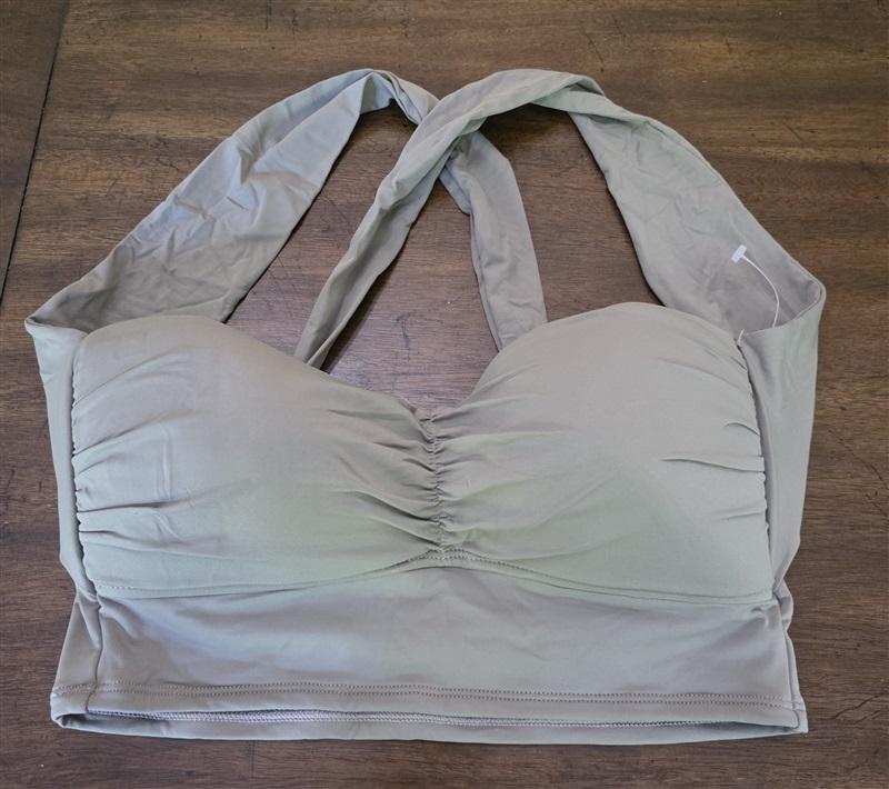 NWT La Blanca 8 Gathered Wide Strap Bandeau Bikini Swim Top Tan 126843