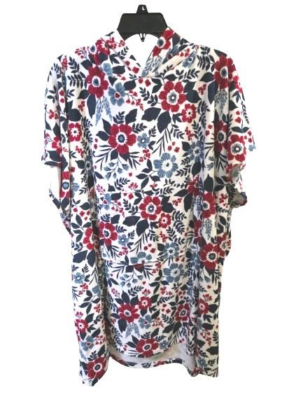 NWT Throwzy Marlo OS Flowers Cozy Cover Up Hoodie Dress Poncho Red Blue 126871