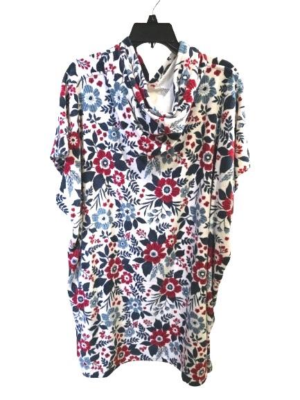 NWT Throwzy Marlo OS Flowers Cozy Cover Up Hoodie Dress Poncho Red Blue 126871