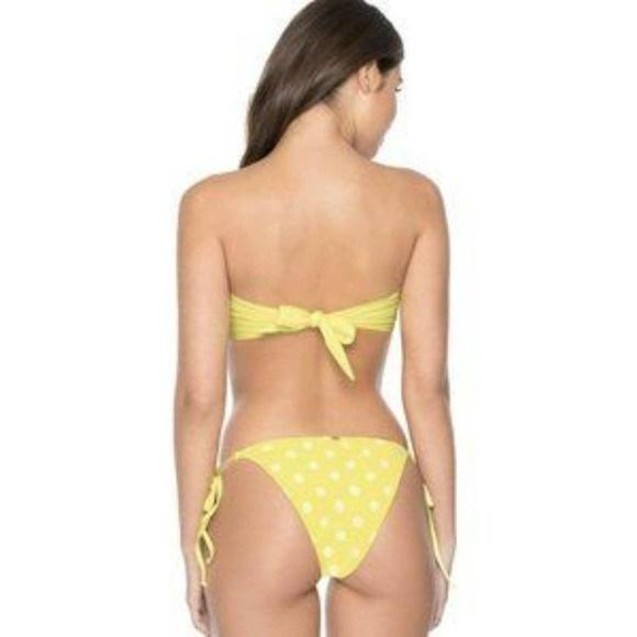 NWT Pilyq S Yellow Polka Dot Scalloped Bandeau Bikini Swim Top & Bottom 126873