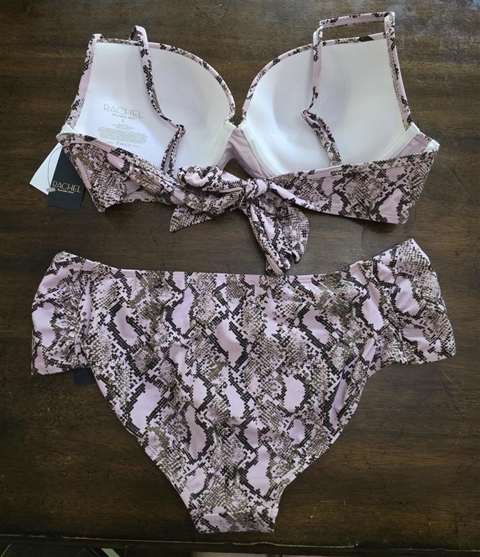 NWT Rachel Roy Pink Python L Snake Underwired Bikini Swim Top & Bottom 126874