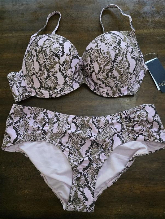 NWT Rachel Roy Pink Python L Snake Underwired Bikini Swim Top & Bottom 126874