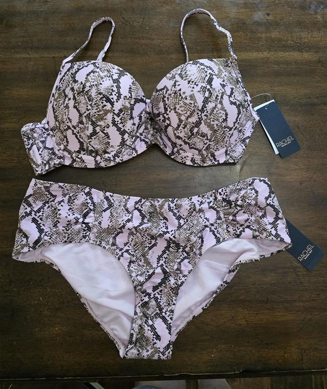 NWT Rachel Roy Pink Python L Snake Underwired Bikini Swim Top & Bottom 126874