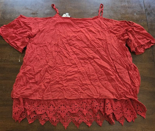 NWT Skies are Blue 1x Swiss Dot Cold Shoulder Red Top 126902