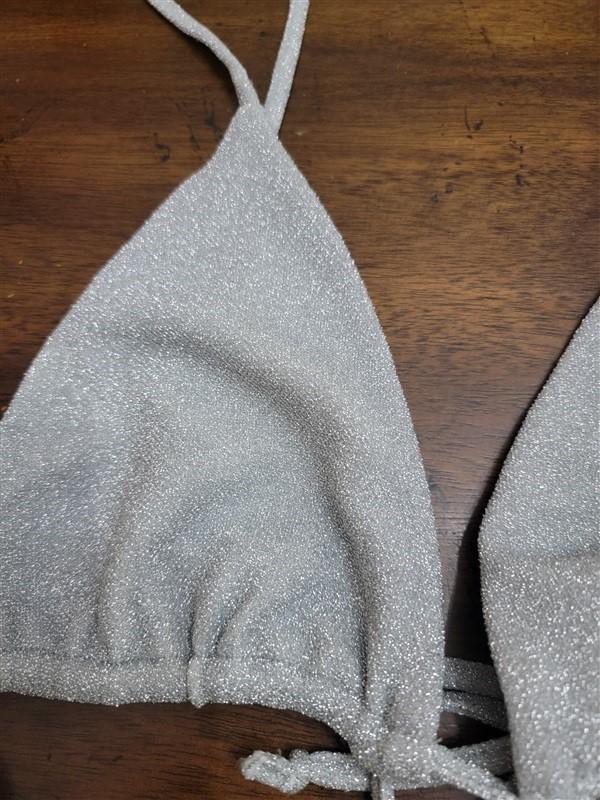 NWT Good American M Silver Glitter Bikini Top & Bottom 126906