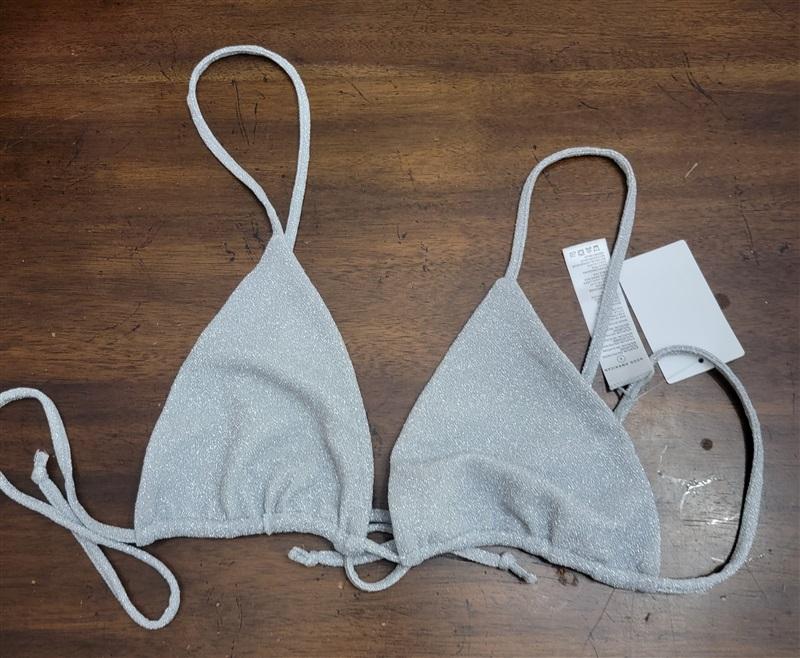 NWT Good American M Silver Glitter Bikini Top & Bottom 126906