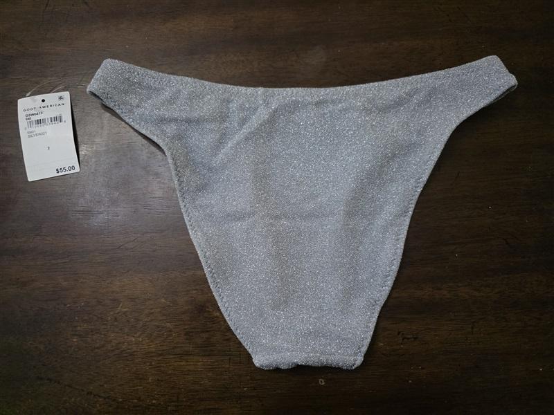NWT Good American M Silver Glitter Bikini Top & Bottom 126906