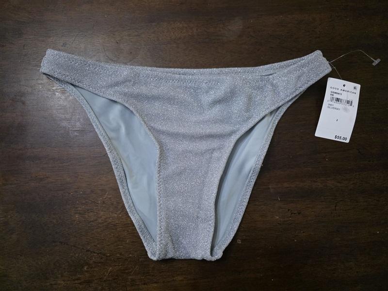 NWT Good American M Silver Glitter Bikini Top & Bottom 126906