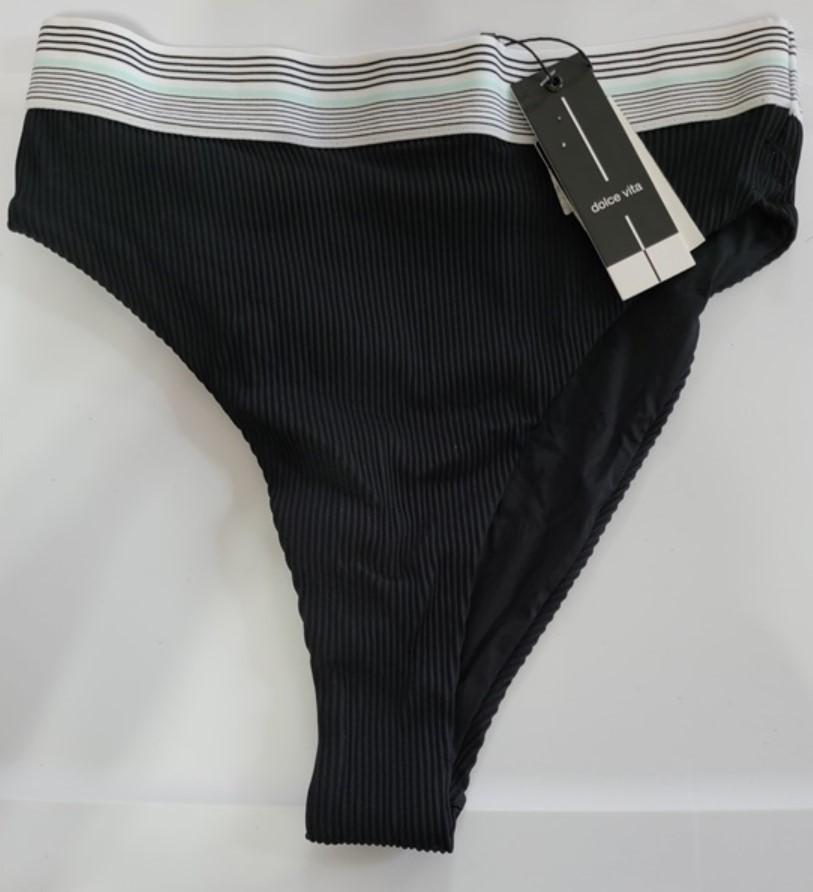 NWT Dolce Vita M Black Deep V Top High-Waist Bikini Swim Bottom 126908