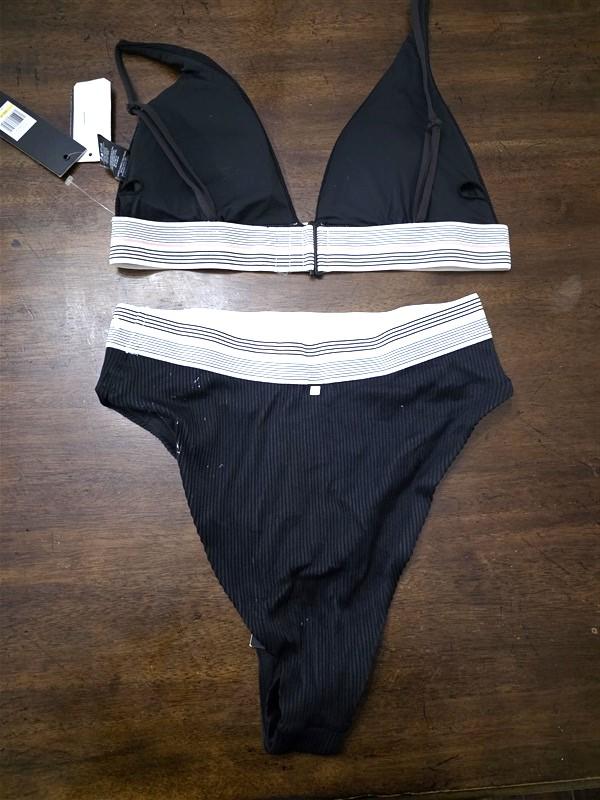 NWT Dolce Vita M Black Deep V Top High-Waist Bikini Swim Bottom 126908