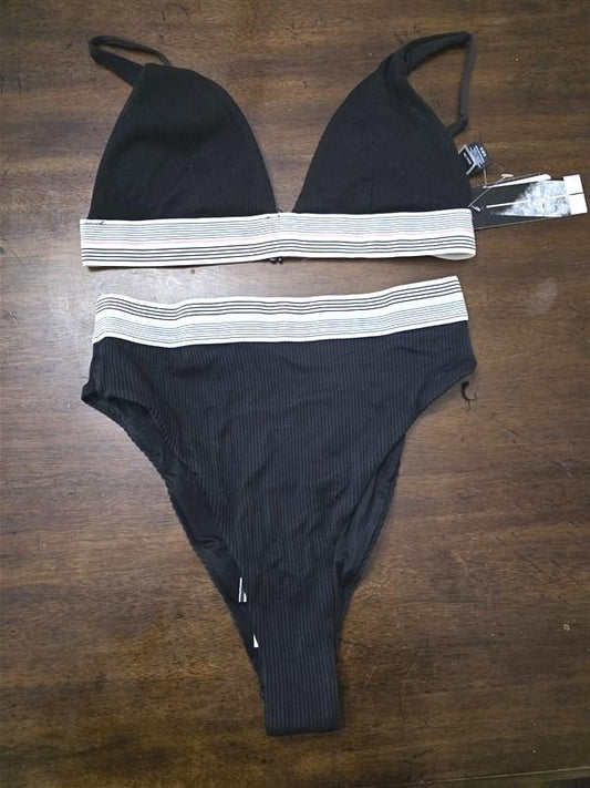 NWT Dolce Vita M Black Deep V Top High-Waist Bikini Swim Bottom 126908