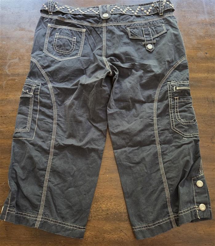 NWOT Y2K Rhinestone Belt Waist Tie Cargo Shorts Charcoal 126992