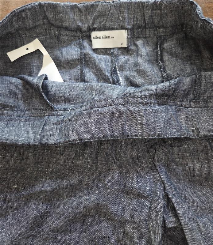 NWTD Allen Allen M Linen Chambray Blue Pants Tie Front 127005