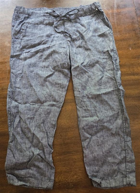 NWTD Allen Allen M Linen Chambray Blue Pants Tie Front 127005