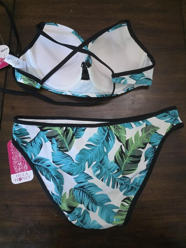 NWT Hula Honey L Torrid Tropics Pique Push-Up BIKINI Top Bottom Aqua Palm 127070