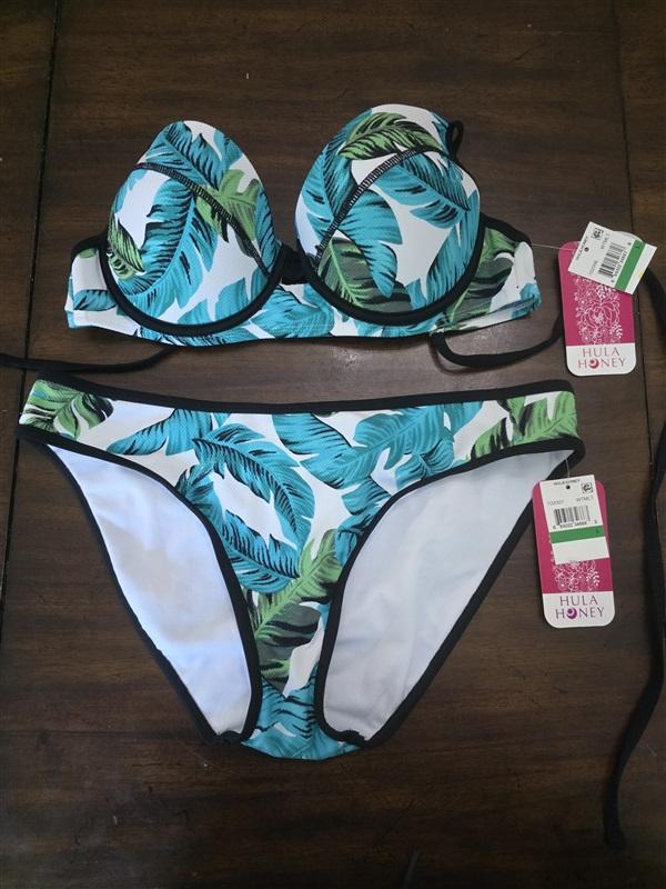 NWT Hula Honey L Torrid Tropics Pique Push-Up BIKINI Top Bottom Aqua Palm 127070