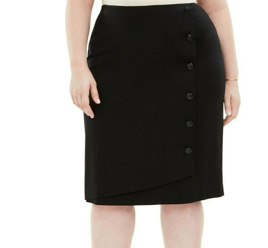 NWOT Kasper 10 Stretch Faux Button Stretch Black Skirt 127074